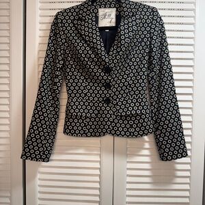 Milly Black and Cream Circle Pattern Blazer